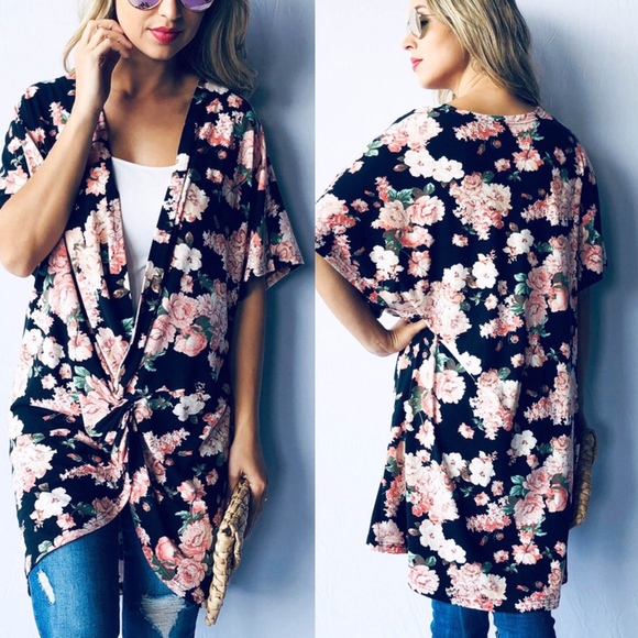 Floral Printed Front Cross Tunic Casual Top - Picture 2 of 2